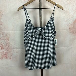 NWT OLD NAVY gingham tie front tank top size L picnic smocked v-neck shirt